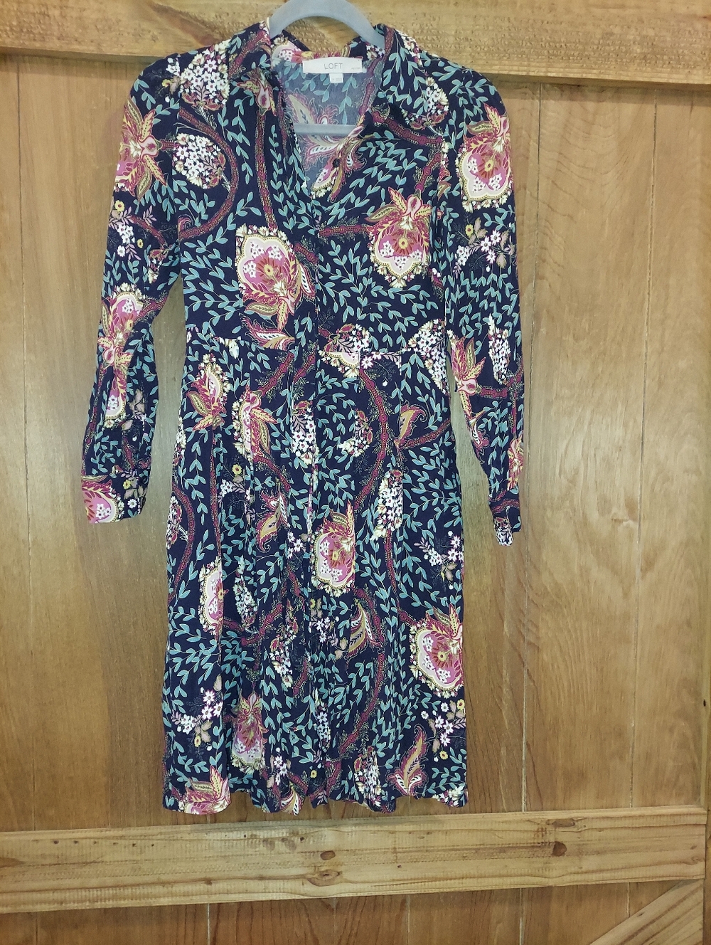 Ann Taylor LOFT Womans Paisley Dress Button Down Midi Forever Folk Blue XSP
